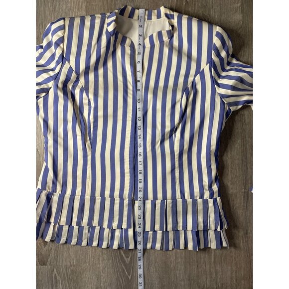 Vintage 90s Handmade Blue White Vertical Stripe Skirt and Jacket Set Sz M - Picture 10 of 16